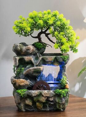 太阳能不插电小假造景喷泉鱼缸