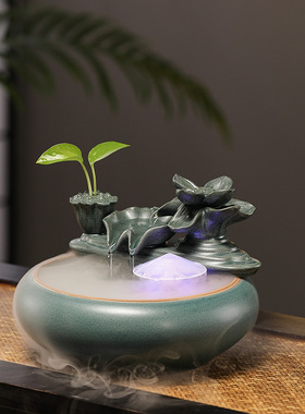 太阳能不插电新中式招财流水摆件