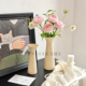简约奶油风陶瓷花瓶竖纹插花水培花器客厅家居小众软装 饰摆件法式
