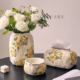 美式 饰摆件创意水养插花高级感 复古陶瓷花瓶冰裂纹纸巾盒客厅软装