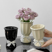 中古奶油风陶瓷花瓶黑色装 饰摆件客厅大口径水养插花玫瑰餐桌法式