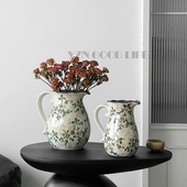 绿色繁花冰裂复古陶瓷花瓶奶壶插干花水培器皿客厅餐桌面创意摆件