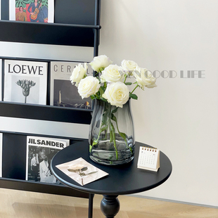 轻奢矮胖玻璃花瓶透明水养玫瑰插花器高级感装饰门店客厅摆件网红