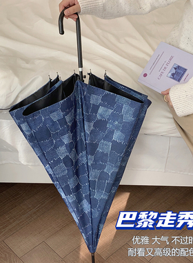 msho巴黎走秀~原创高级感长柄雨伞女ins防晒upf50+晴雨两用黑胶伞
