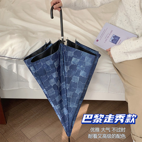 msho巴黎走秀~原创高级感长柄雨伞女ins防晒upf50+晴雨两用黑胶伞