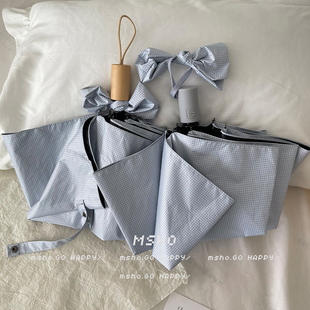 msho兰烟予格子适合四季治愈系雨伞自动晴雨两用防晒紫外线太阳伞