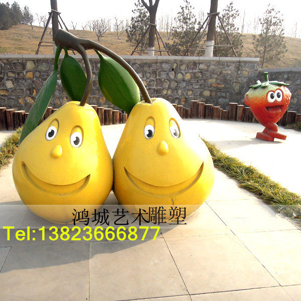 农耕文化主题ip雕塑小品玻璃钢雪梨乡镇卡通水果梨子鸭梨塑像小品