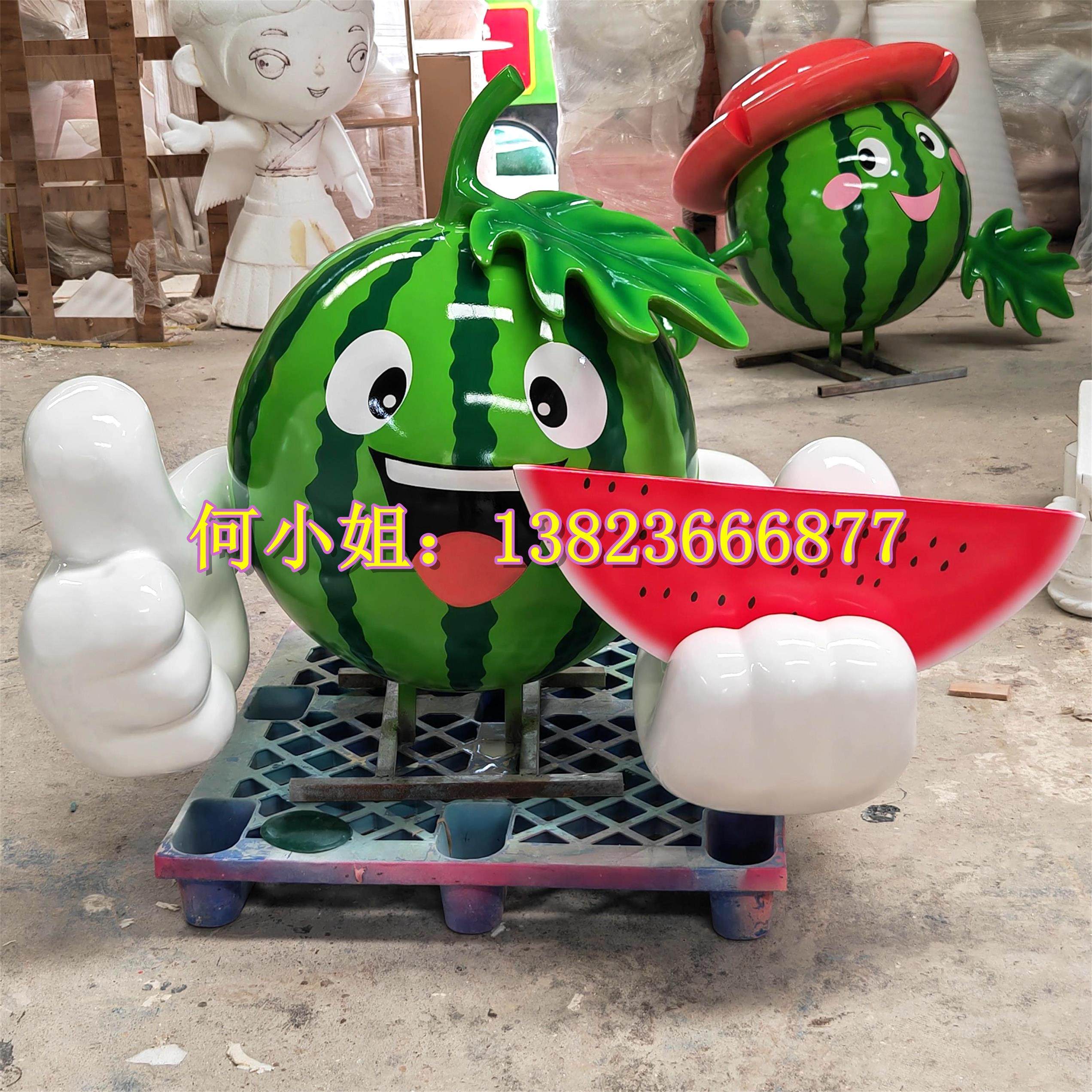 定制动漫水果卡通玻璃钢立体公仔摆件广告礼品3d西瓜人吉祥物雕塑