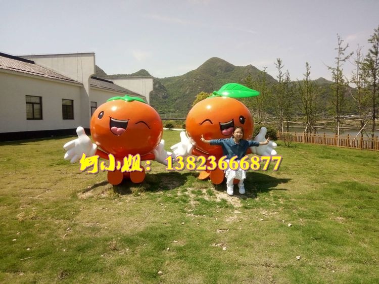 橙子之乡基地果园立体卡通人玻璃钢橘子桔子雕塑娃娃沃柑宣传形象