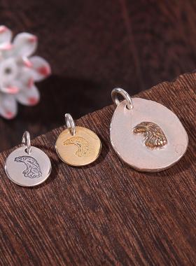 日系银饰高桥设计DIY鹰头圆饼配件配饰925纯银吊坠个性手工银饰