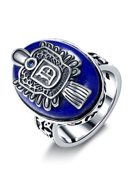 男士天然青金石银戒指吸血鬼同款