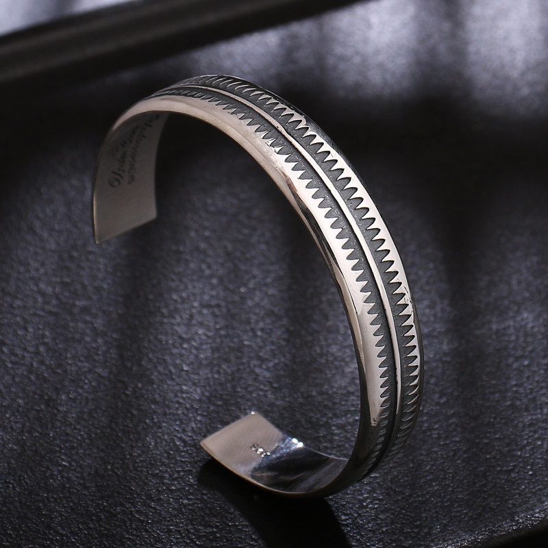 925纯银复古手镯 undercover 高桥盾高桥吾郎锯齿手镯男女银手环