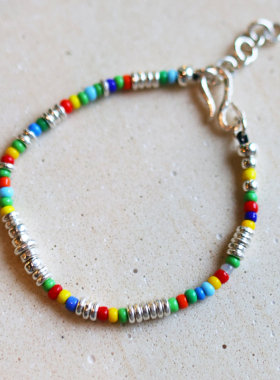 手工银盘缠碎银子珠高级设计小众叠戴彩色琉璃 小众手链手串复古