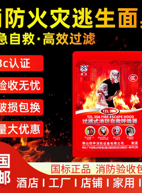 新国标30型过滤式自救消防面具防烟防毒面罩酒店家用火灾逃生面具