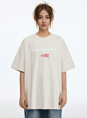 SOSER原创美式复古国潮旗帜字母logo情侣短袖T恤男女夏季高街上衣