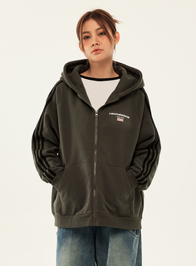 SOSER基础字母印花拉链开衫连帽卫衣美式高街男女秋冬帽衫外套