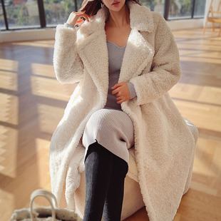 粉红大布娃娃冬季新款慵懒风中长款加厚大衣仿羊羔毛摇粒绒外套女