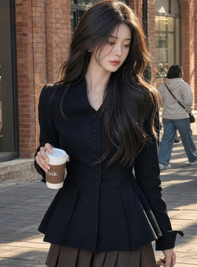 粉红大布娃娃新中式立领收腰外套伞状下摆长袖上衣女2026秋季新款
