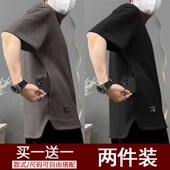 包邮 圆领夏季 隐藏式 9.9清仓特价 口袋纯棉男士 短袖 纯色宽松大码 T恤