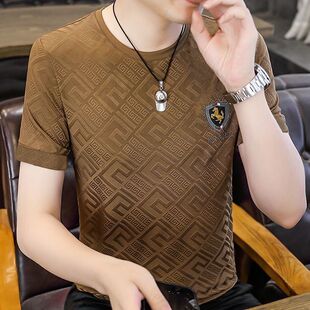 半袖 清仓捡漏高端男士 潮牌纯棉体恤衫 T恤夏季 冰丝上衣帅 战马短袖