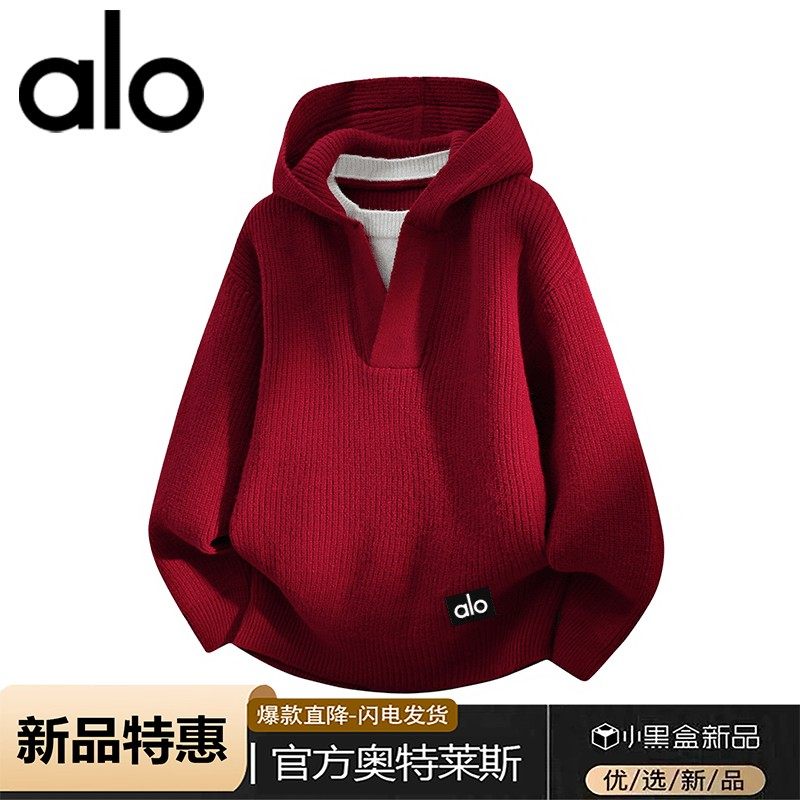 官方奥特莱斯】品牌折扣 情侣美式连帽套头毛衣男秋冬针织衫外套