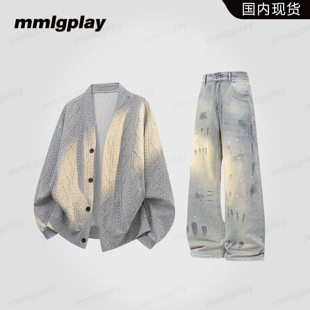 mmlgplay美式潮流开衫卫衣男春季新款套装休闲百搭宽松慵懒风外套
