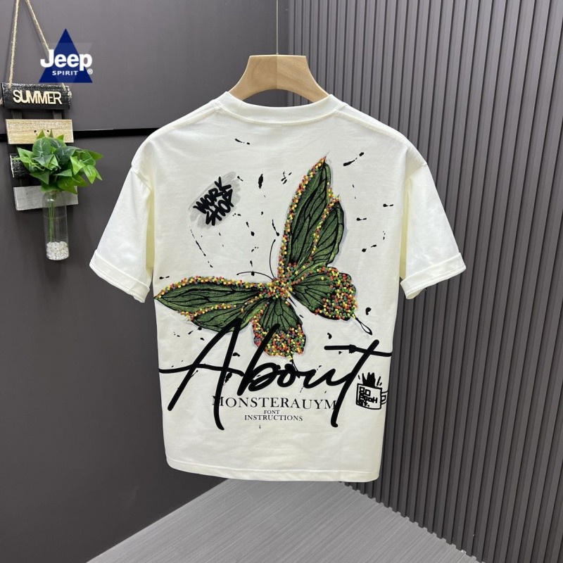 JEEPSPIRIT夏季新款秀禾服男韩版时尚百搭宽松休闲半袖印花体恤