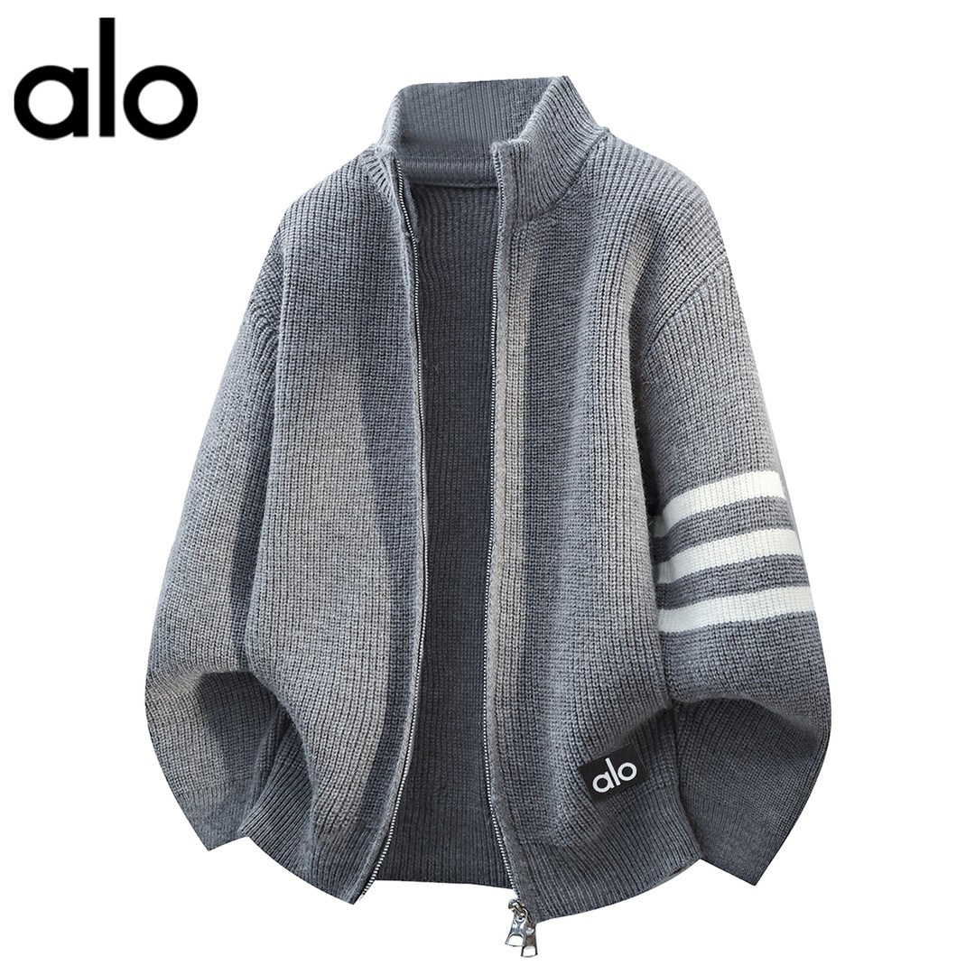 官方奥特莱斯双拉链立领开衫毛衣男款秋冬季宽松针织衫线衣外套