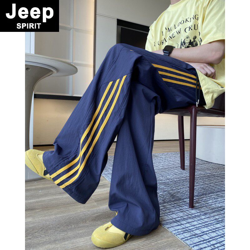 JEEPSPIRIT美式休闲速干裤男运夏季动街头宽松三杠条纹垂感直筒裤