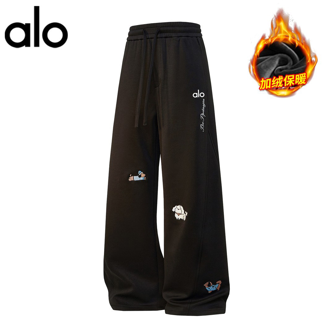 官方奥特莱斯】刺绣阔腿卫裤男女款加绒保暖宽松大码运动休闲裤子