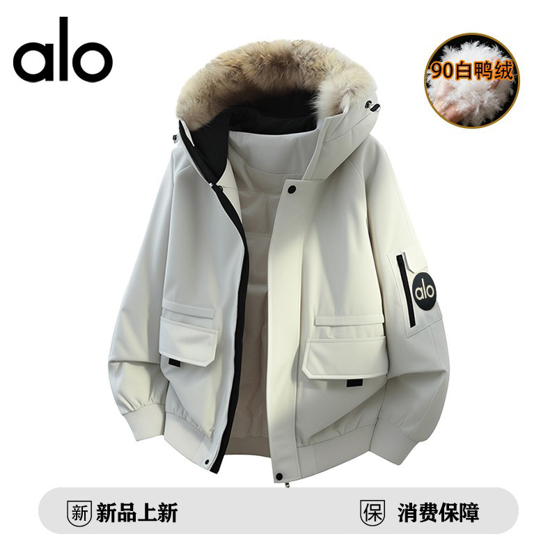 官方奥特莱斯】品牌折扣 冬季羽绒服男连帽毛领90白鸭绒工装外套