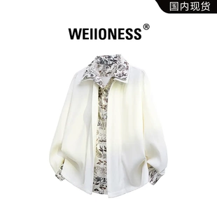 WEIIONESS假兩件襯衫 新款 花領(lǐng)痞帥高級感襯衣輕奢男裝 男2025秋季
