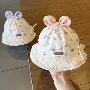 女童渔夫帽秋冬季 韩版 碎花蝴蝶结洋气出游儿童宝宝遮阳盆帽婴儿帽