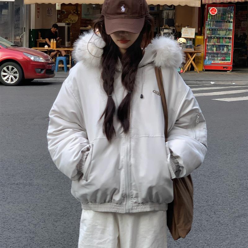 工装羽绒棉服女2025冬季新款大毛领国潮设计感加厚派克服棉袄外套