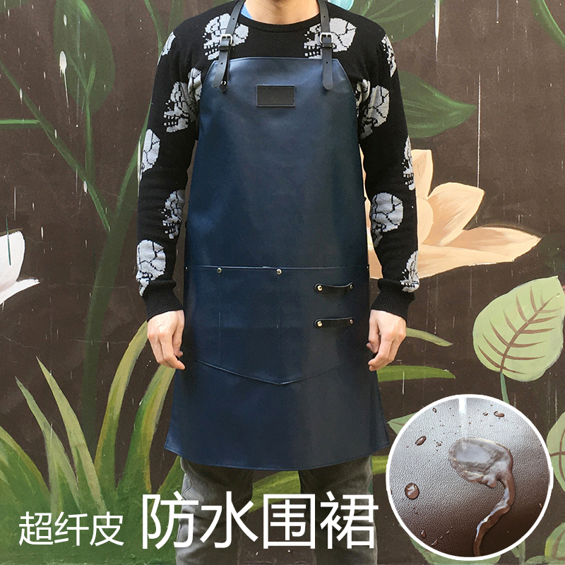 防油蓝色调酒师工作服围裙