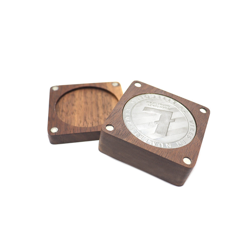 实木黑胡桃纪念币徽章奖章礼盒迷你便携硬币收纳盒磁吸款单个装