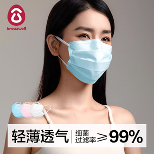 独立包装 舒适防护透气时尚 薄款 口罩一次性成人口耳罩白粉色女夏季