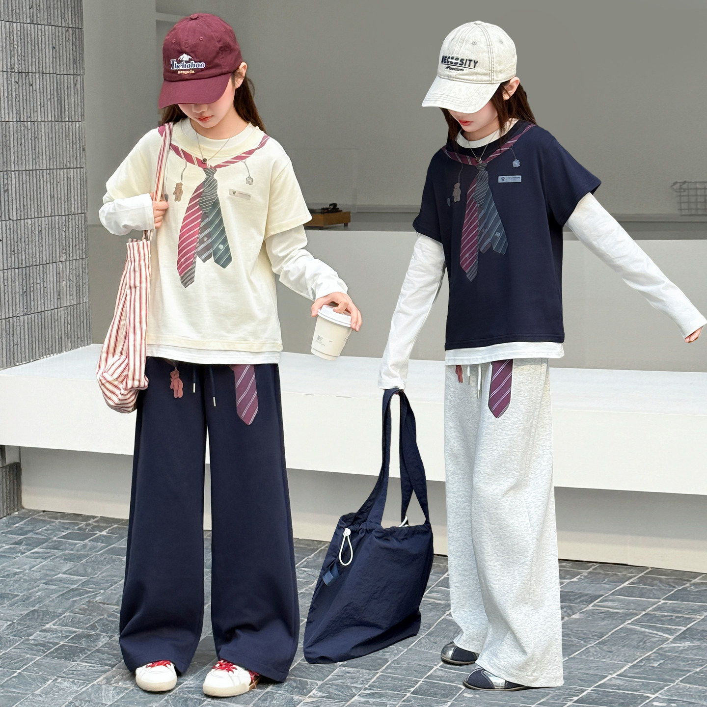 女童休闲运动会街舞套装春秋韩版洋气舞蹈服领带长袖阔腿裤两件套