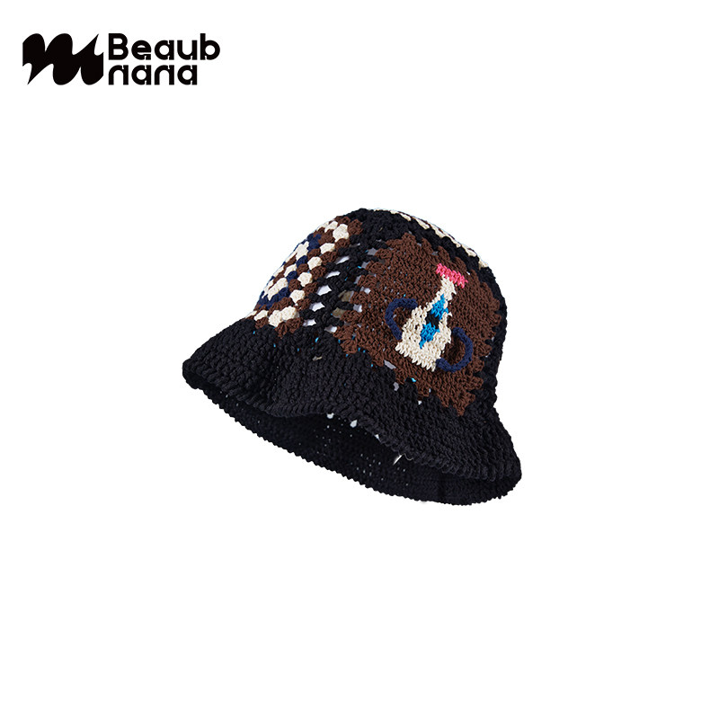 小黄香蕉手钩花瓶镂空帽子大头围毛线针织独特小众拼色编织渔夫帽