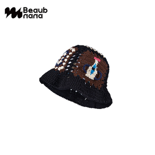 小黄香蕉手钩花瓶镂空帽子大头围毛线针织独特小众拼色编织渔夫帽