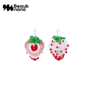 小黄香蕉手钩甜心草莓耳环女多巴胺彩色耳夹可爱风少女搞怪粉耳饰