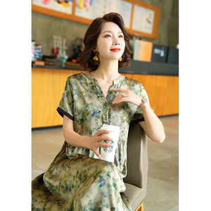 2024夏季新款桑蚕丝杭州丝绸真丝连衣裙中国风古典气质妈妈裙子女