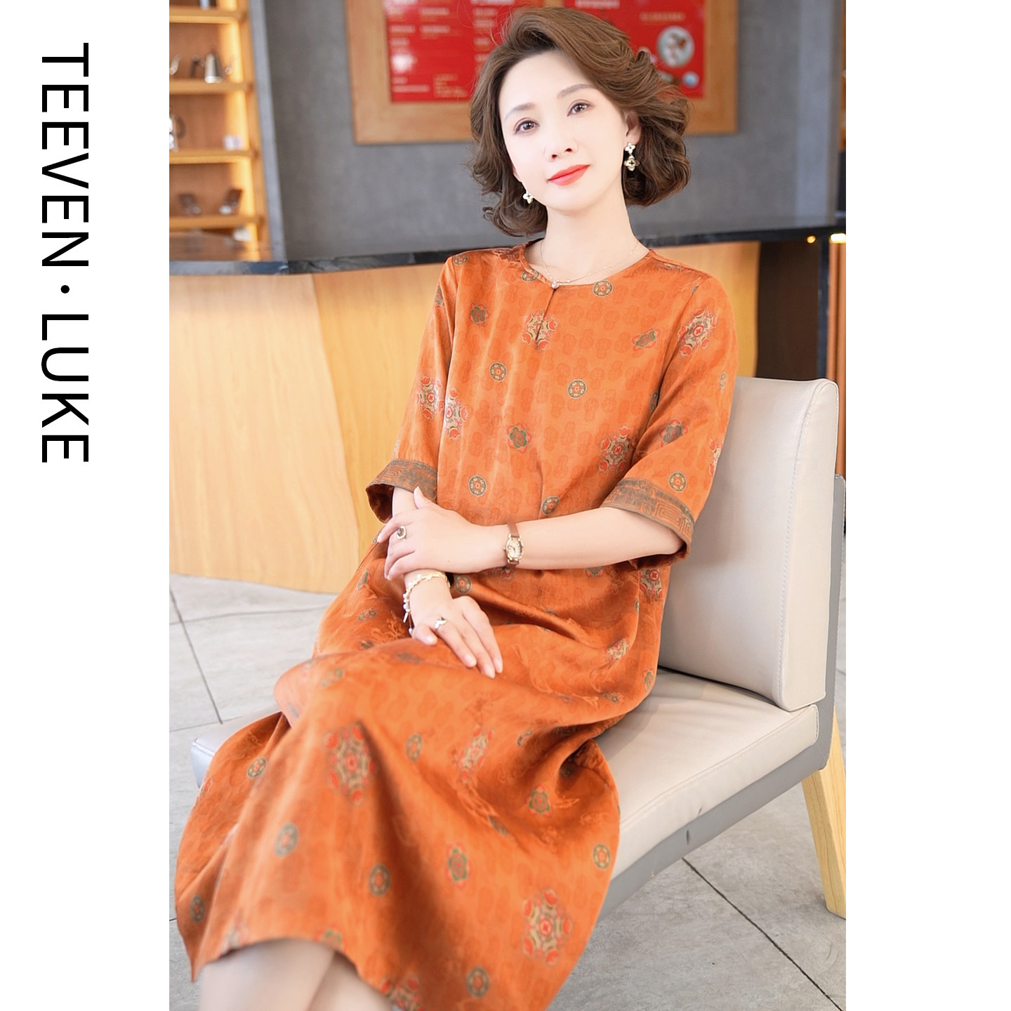 2026夏季新款高端正宗香云纱桑蚕丝真丝花萝妈妈杭州丝绸连衣裙女