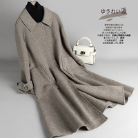 千鳥格羊毛雙面呢大衣女韓版氣質(zhì)