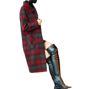 红色格子羊毛大衣女秋冬季新款韩版气质双面呢外套中老年妈妈2023