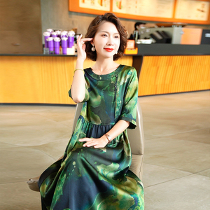 2024夏季新款桑蚕丝杭州丝绸真丝连衣裙中国风古典气质妈妈裙子女