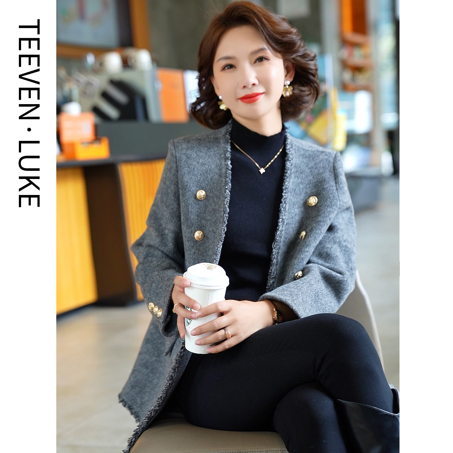 迪芬璐嘉双面呢羊毛大衣气质