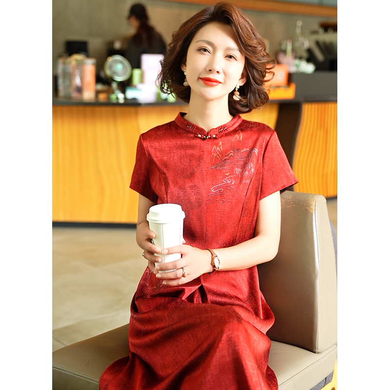 高端桑蚕丝连衣裙女2025夏季新款真丝显瘦妈妈裙杭州丝绸大牌女装