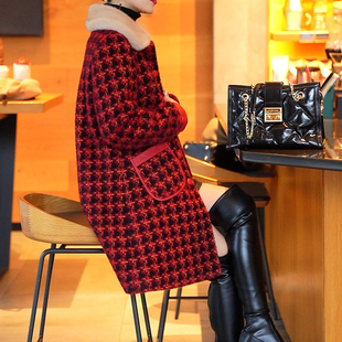 2023冬季新款红色中老年保暖仿水貂皮草外套韩版金貂绒大衣中长款