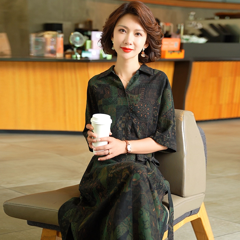 高端桑蚕丝妈妈香云纱连衣裙2025夏季新款杭州丝绸真丝大牌女装裙